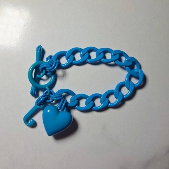 Juicy Couture Y2K Turquoise Enamel Puffy Heart Starter Charm Bracelet - Picture 4 of 7